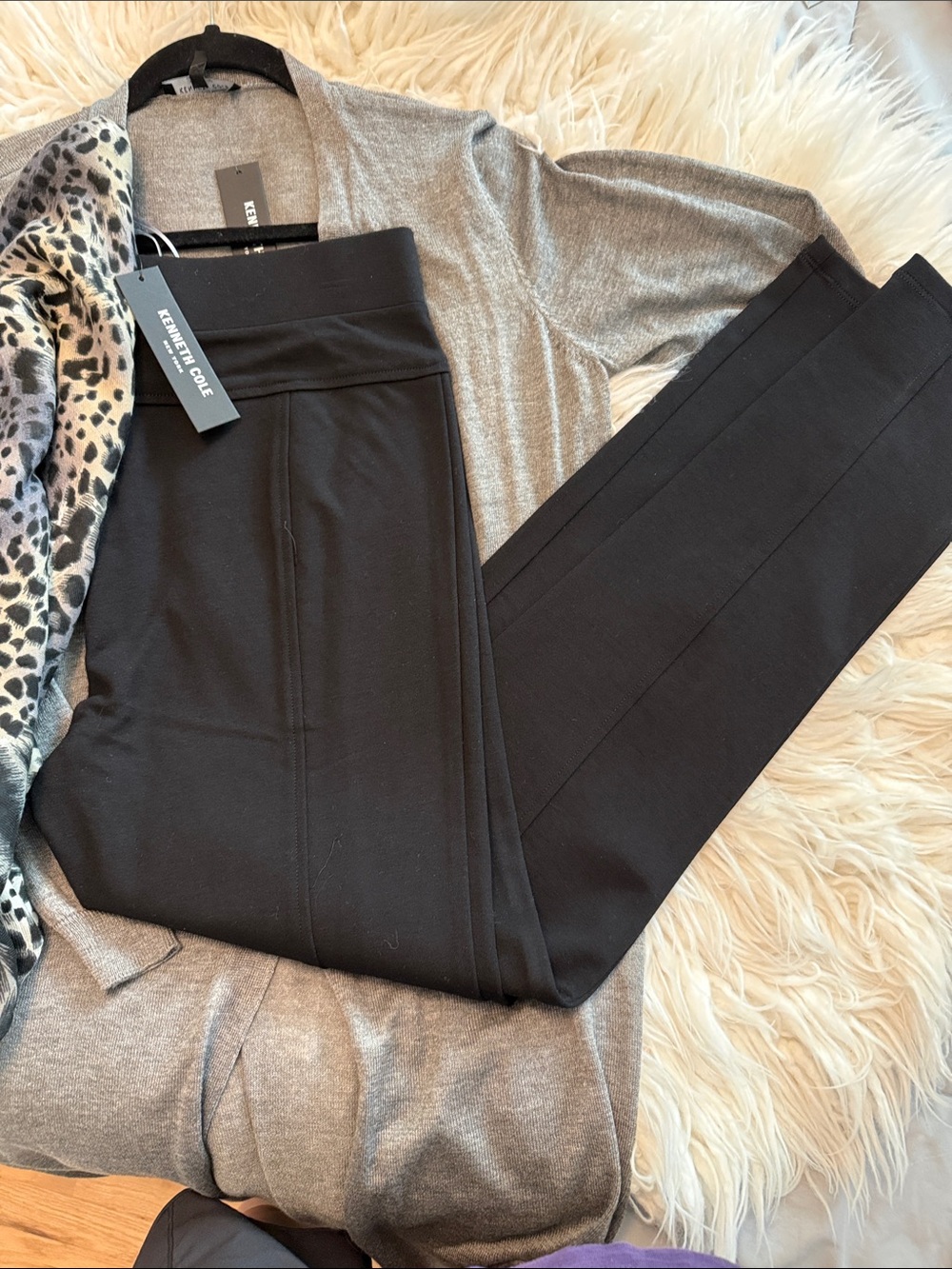 NWT Kenneth Cole Black Straight-Leg Ponte Pants Sz L
